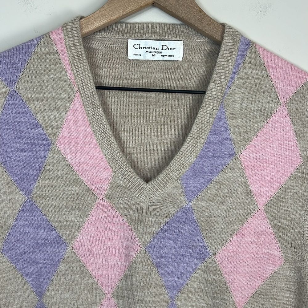 Christian Dior Argyle‎ Sweater Vest Vintage 80s Preppy Size Men's Medium - Picture 2 of 7